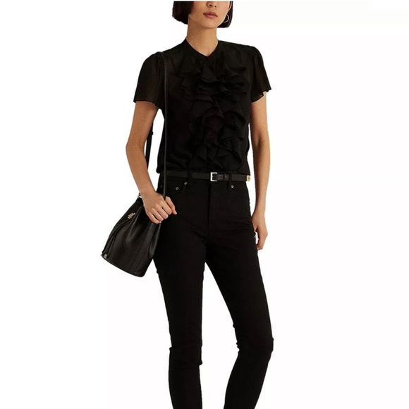 Lauren Ralph Lauren Black Smooth Leather Medium Andie Drawstring Bag, New w/Tag - Picture 5 of 15